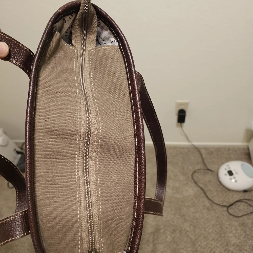 Myra Bag Brown Canvas Tote with  Brown and Cream Patterned Tote Bag - Unbranded